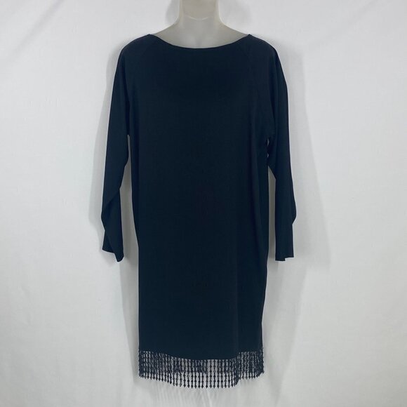 A.J. Bari Vintage Black Midi Cocktail Dress Beaded Detail Size 4 Long Sleeve - Picture 5 of 14